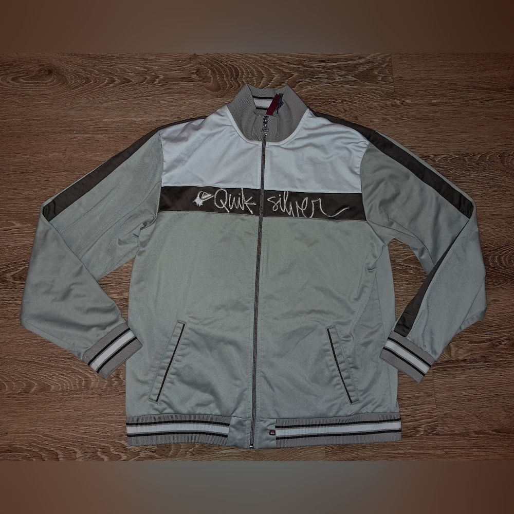 Quiksilver Men's Grayish Tan Vintage Y2k Track Jacket Large